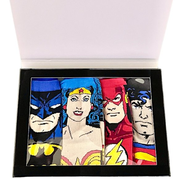 🆕 4 PAIRS SOCKS BOX SET ~ BATMAN + WONDER WOMAN + THE FLASH + SUPERMAN - Picture 4 of 8